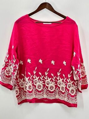 576 Ana Rose Floral Embroidered Tunic in Pink XL NWT